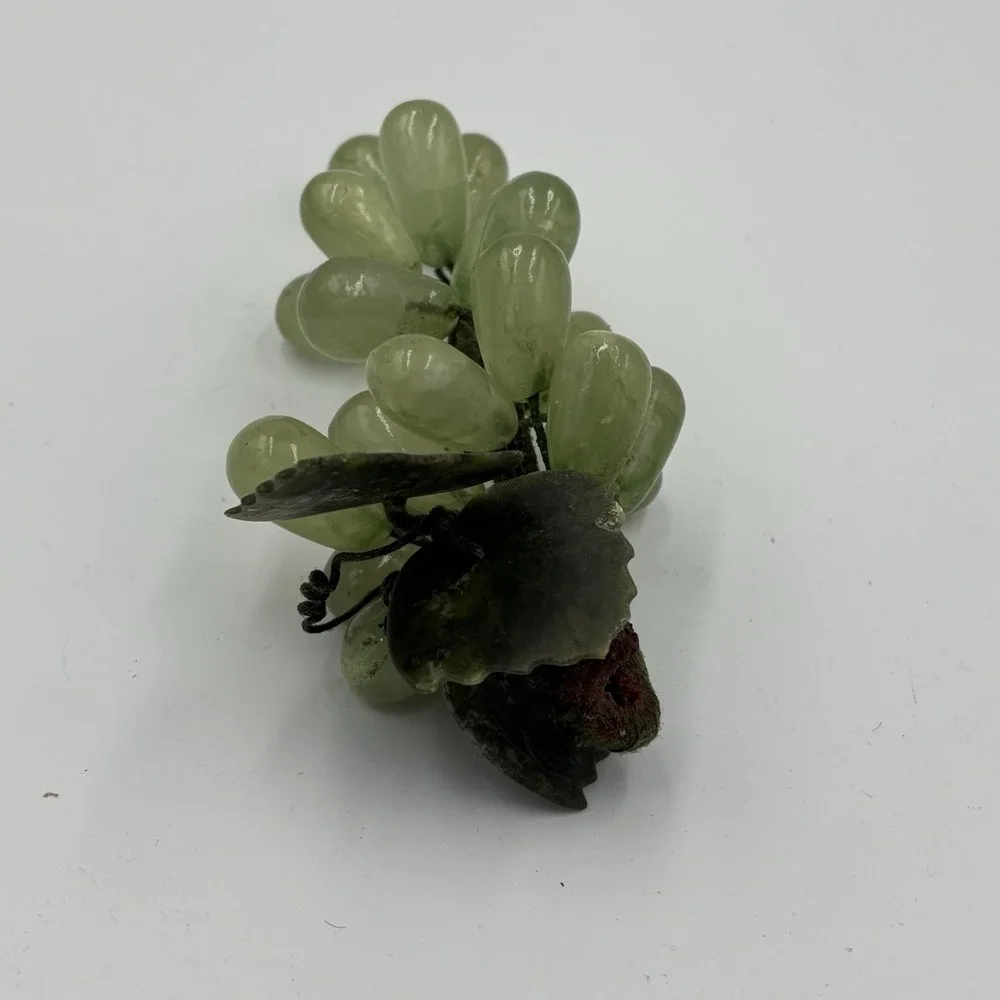 Vintage Midcentury carved Green Jade Grape Cluster / 8